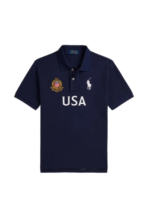POLO RALPH LAUREN KIDS crest print cotton mesh polo shirt