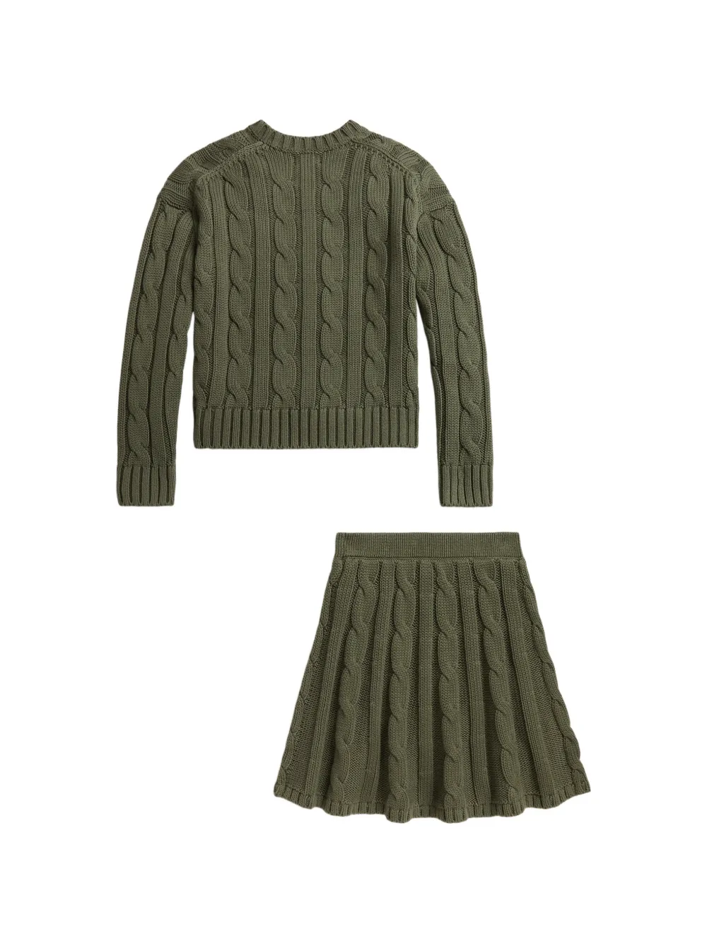 POLO RALPH LAUREN KIDS Kabelgebreide katoenen trui en rok Groen