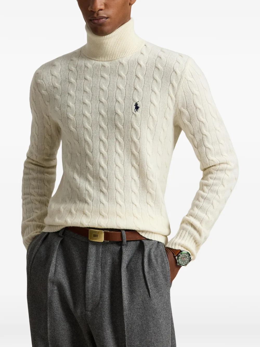 Polo Ralph Lauren Kabelgebreide coltrui van wol-kasjmier Beige