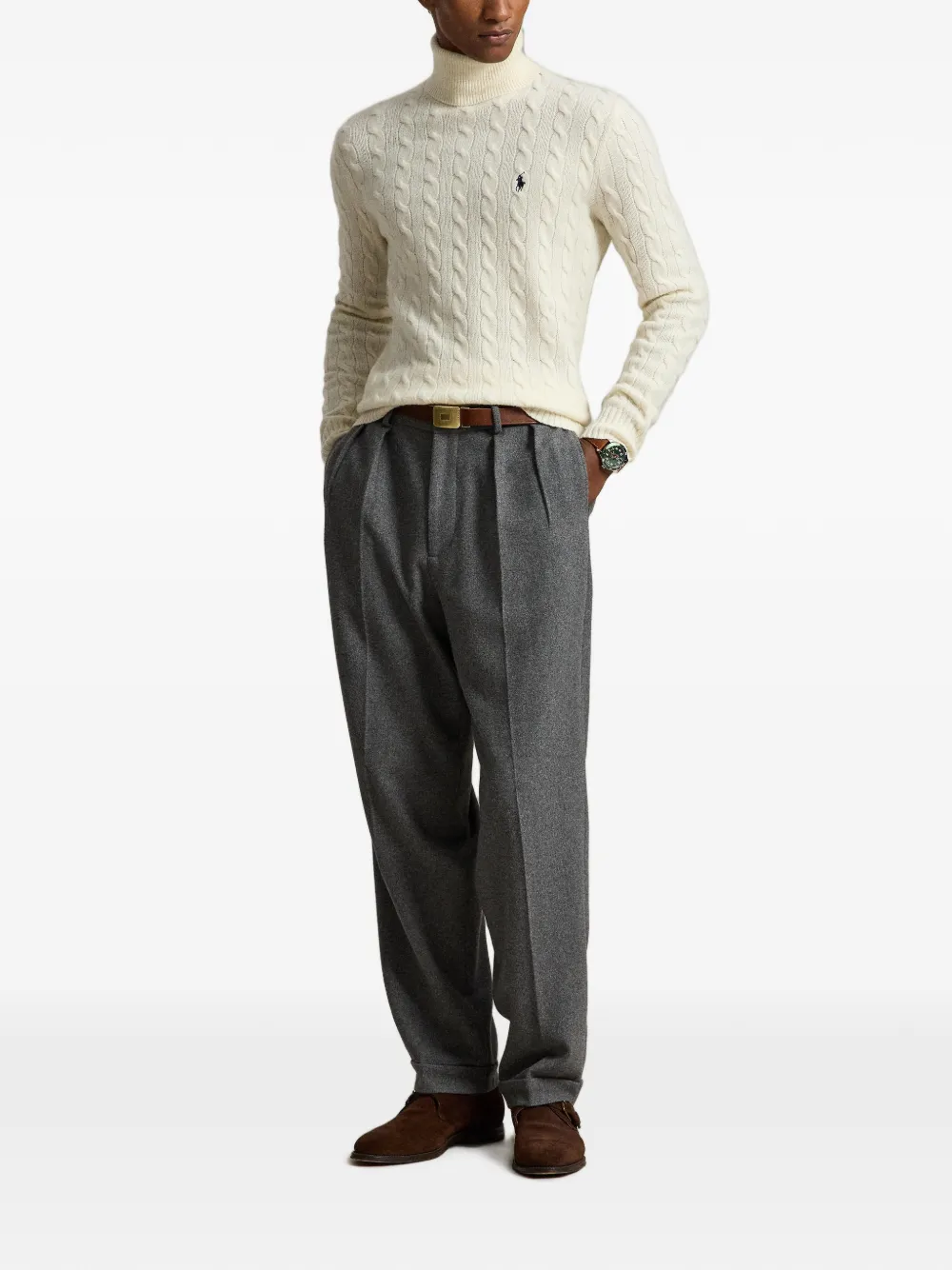 Polo Ralph Lauren Kabelgebreide coltrui van wol-kasjmier Beige