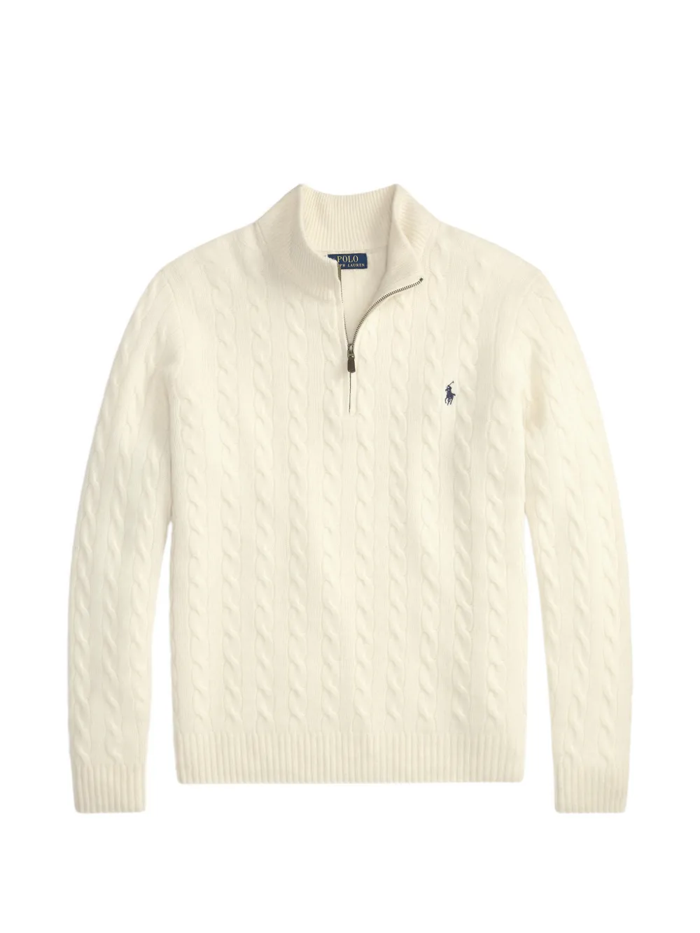Polo Ralph Lauren Pullover mit Zopfmuster und Viertelreißverschluss - Nude