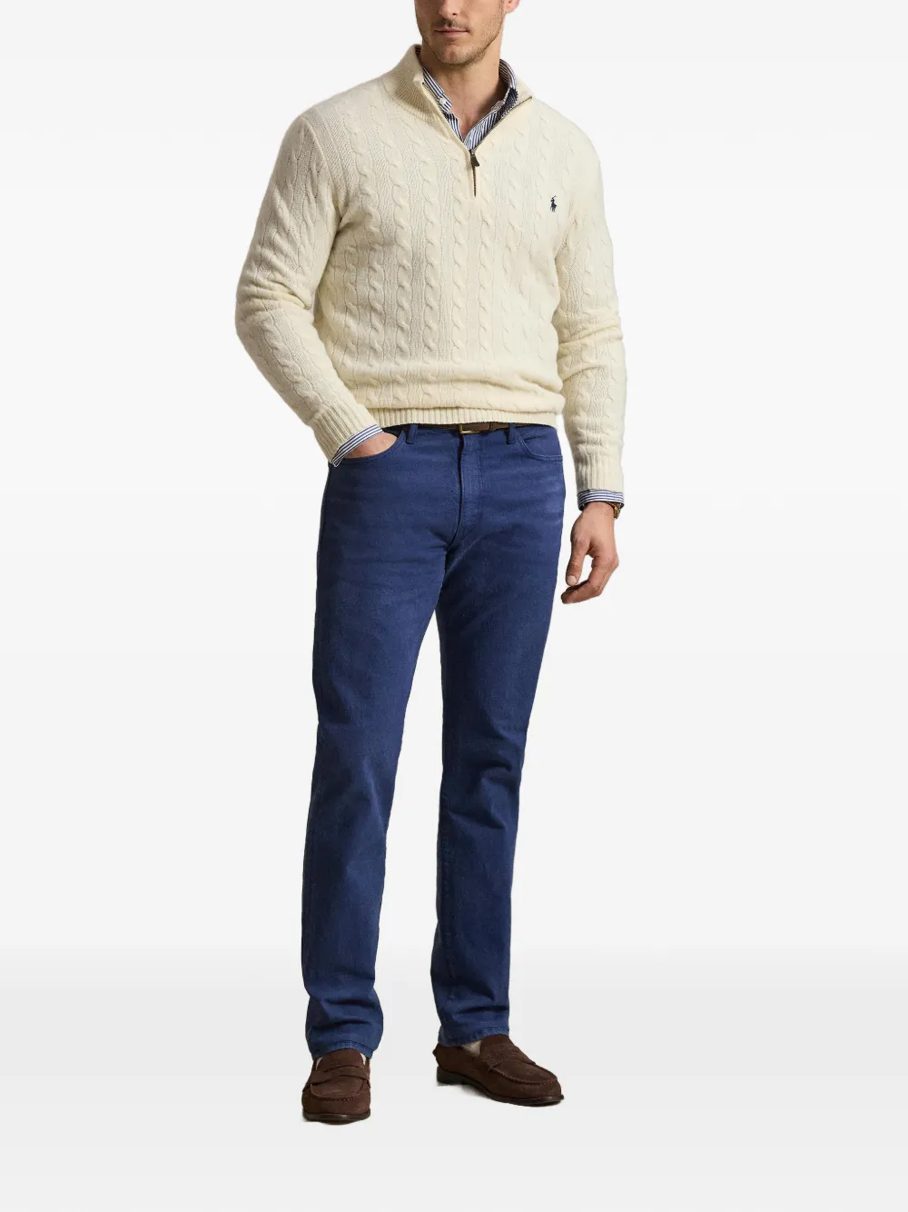 Polo Ralph Lauren Kabelgebreide trui met kwartrits Beige