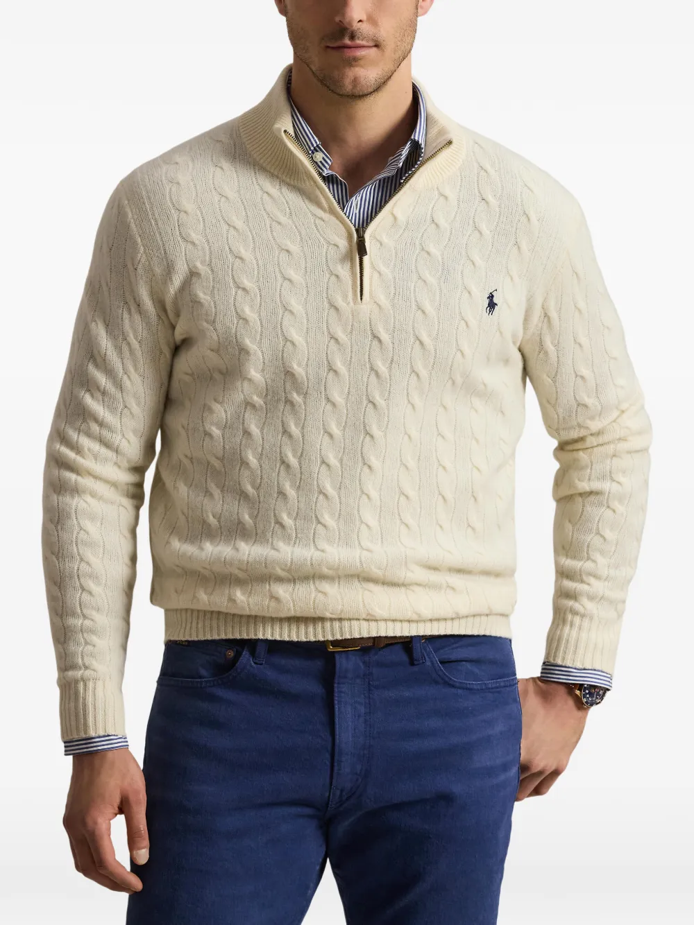 Polo Ralph Lauren Kabelgebreide trui met kwartrits Beige