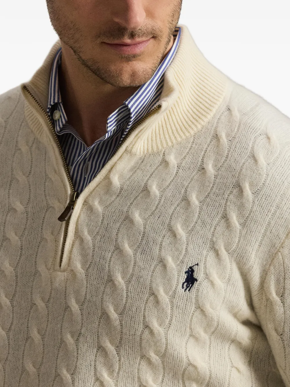 Polo Ralph Lauren Kabelgebreide trui met kwartrits Beige