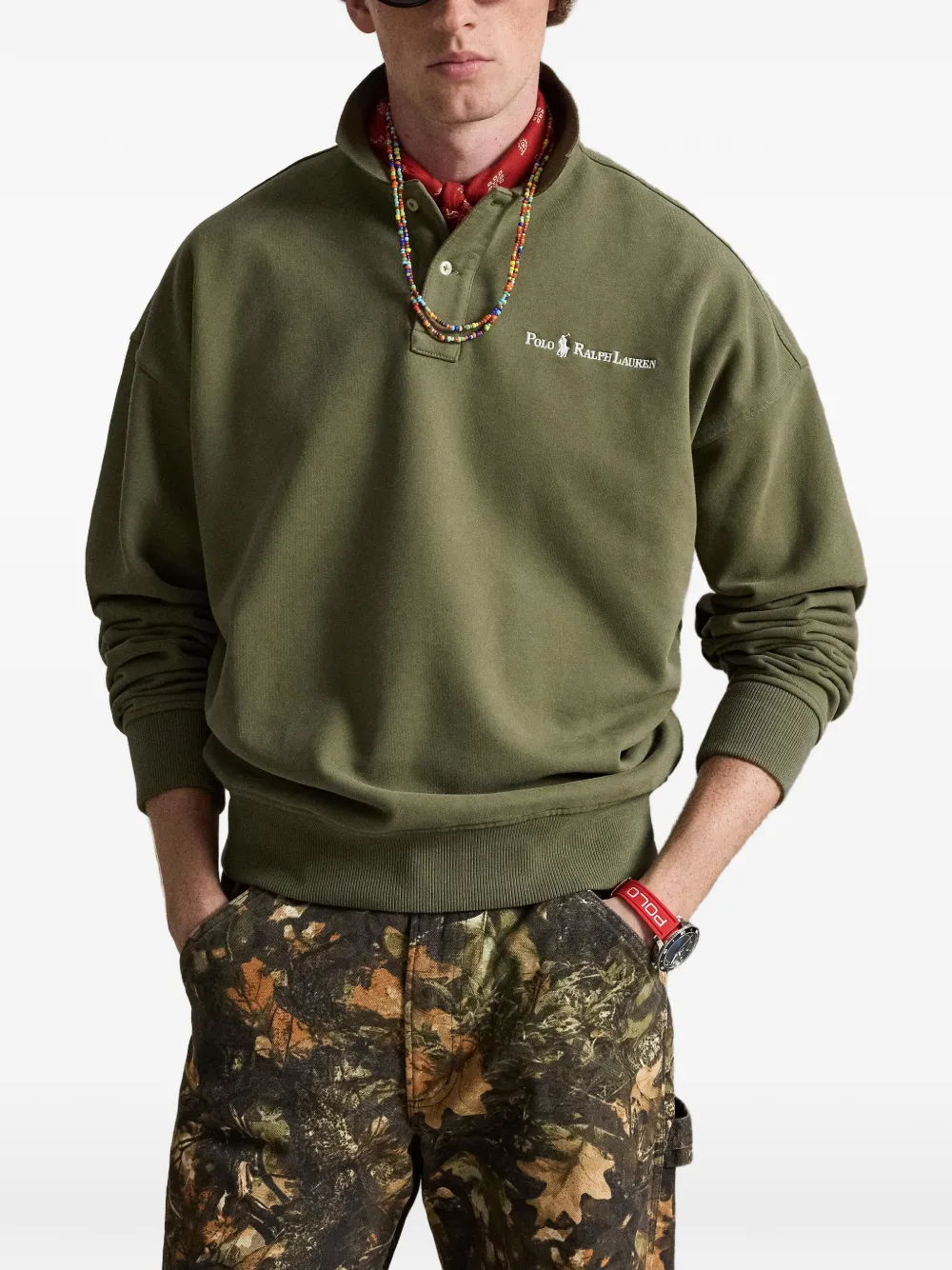 Polo Ralph Lauren Ruimvallende sweater met kraag en logo Groen