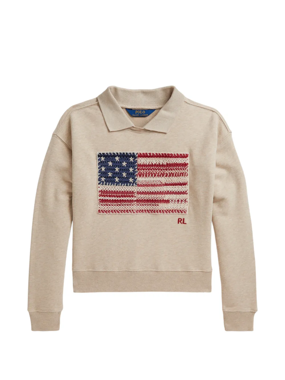 POLO RALPH LAUREN KIDS Felpa con colletto e stampa bandiera - Toni neutri