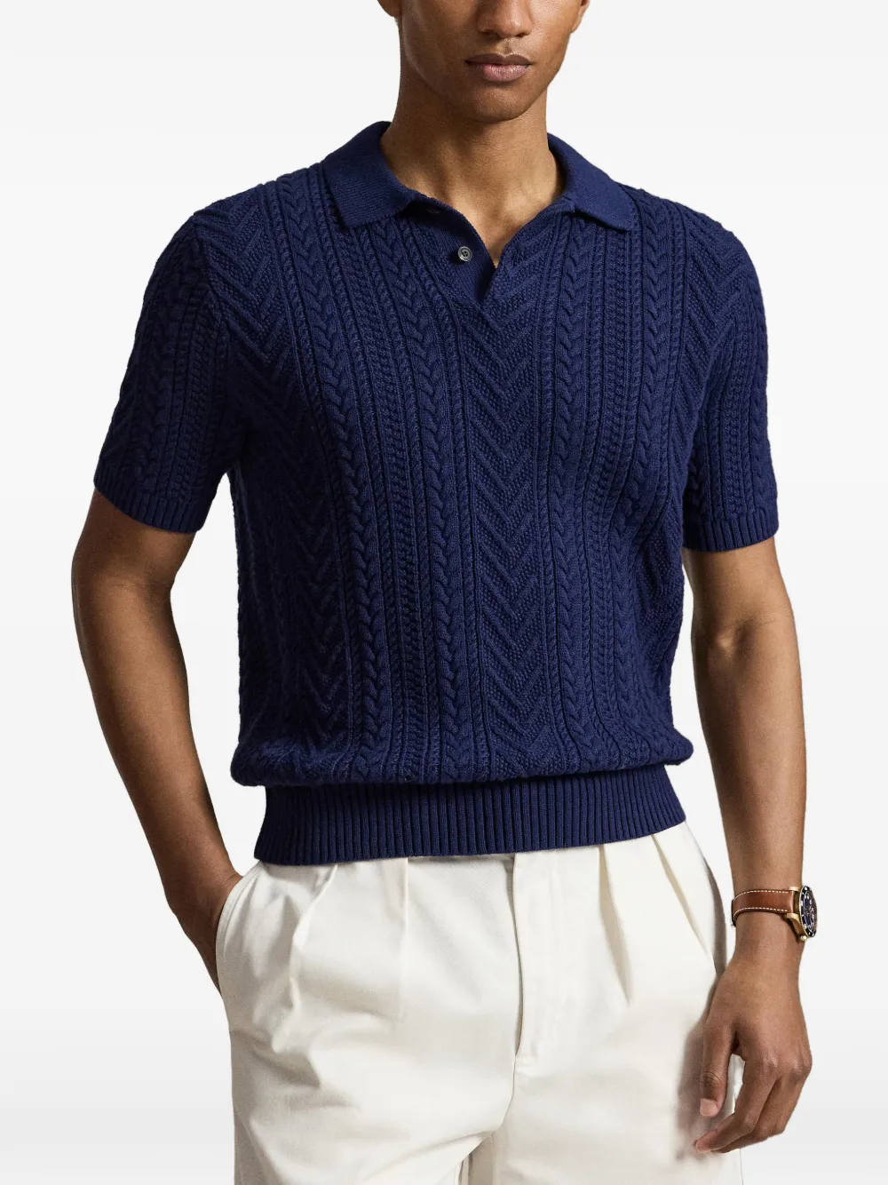 Polo Ralph Lauren Gebreid katoenen poloshirt Blauw