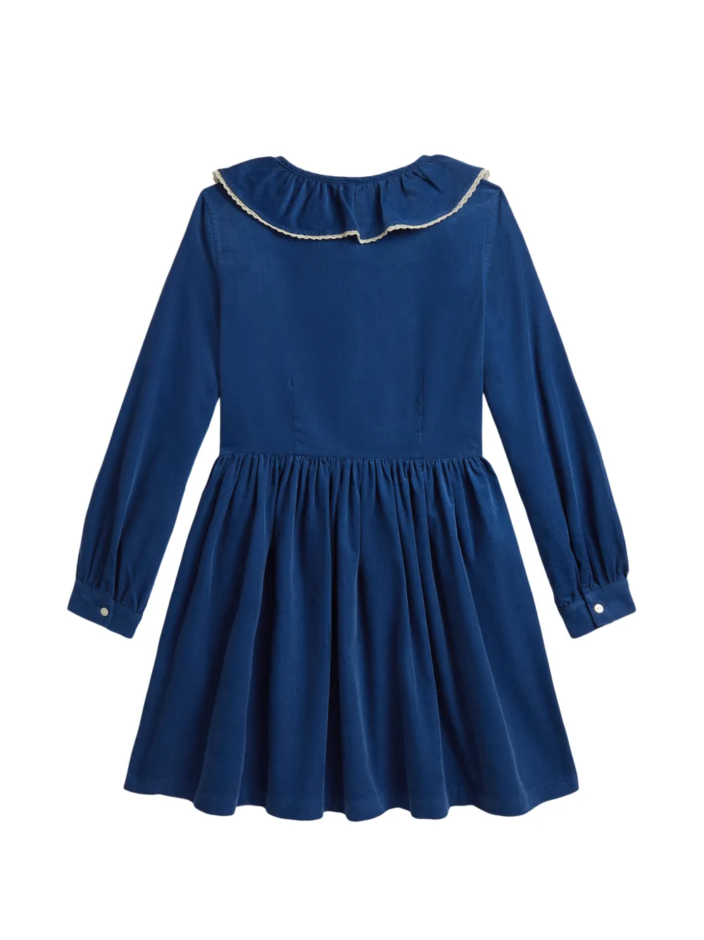 POLO RALPH LAUREN KIDS Ribfluwelen jurk met ruches Blauw