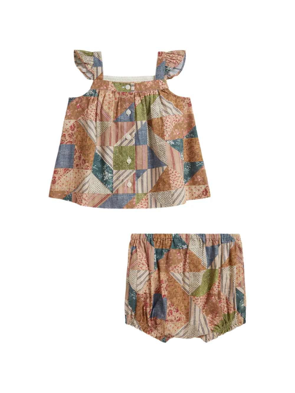 POLO RALPH LAUREN KIDS Tweedelige shortsset met patchwork en ruches Beige