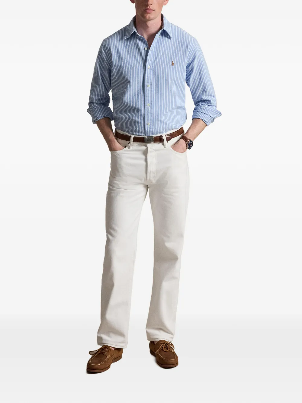 Polo Ralph Lauren Custom Fit gestreept Oxford overhemd Blauw