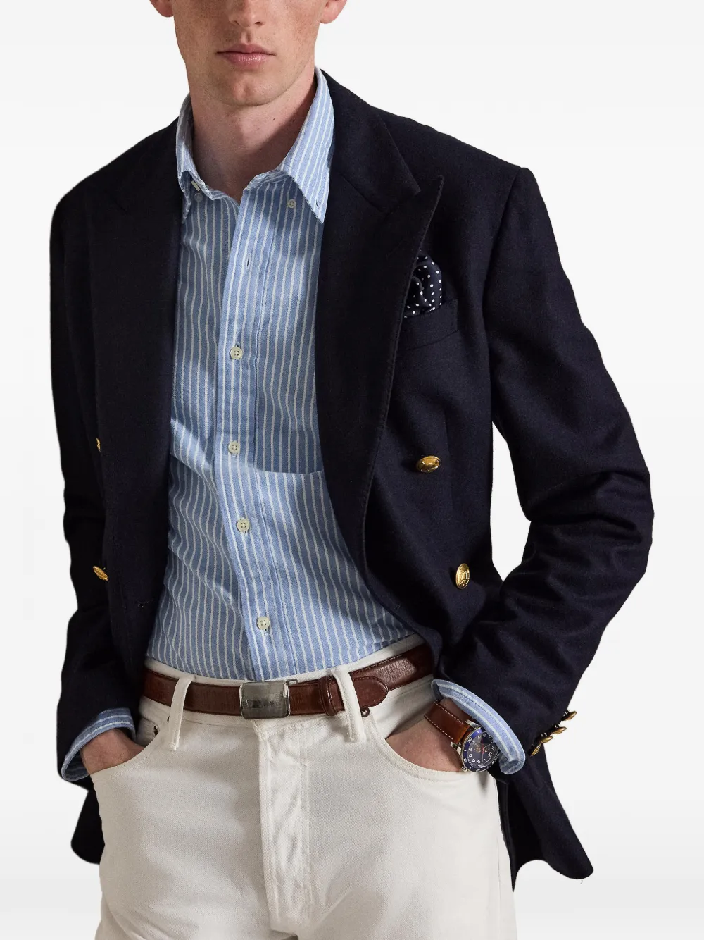 Polo Ralph Lauren Custom Fit gestreept Oxford overhemd Blauw