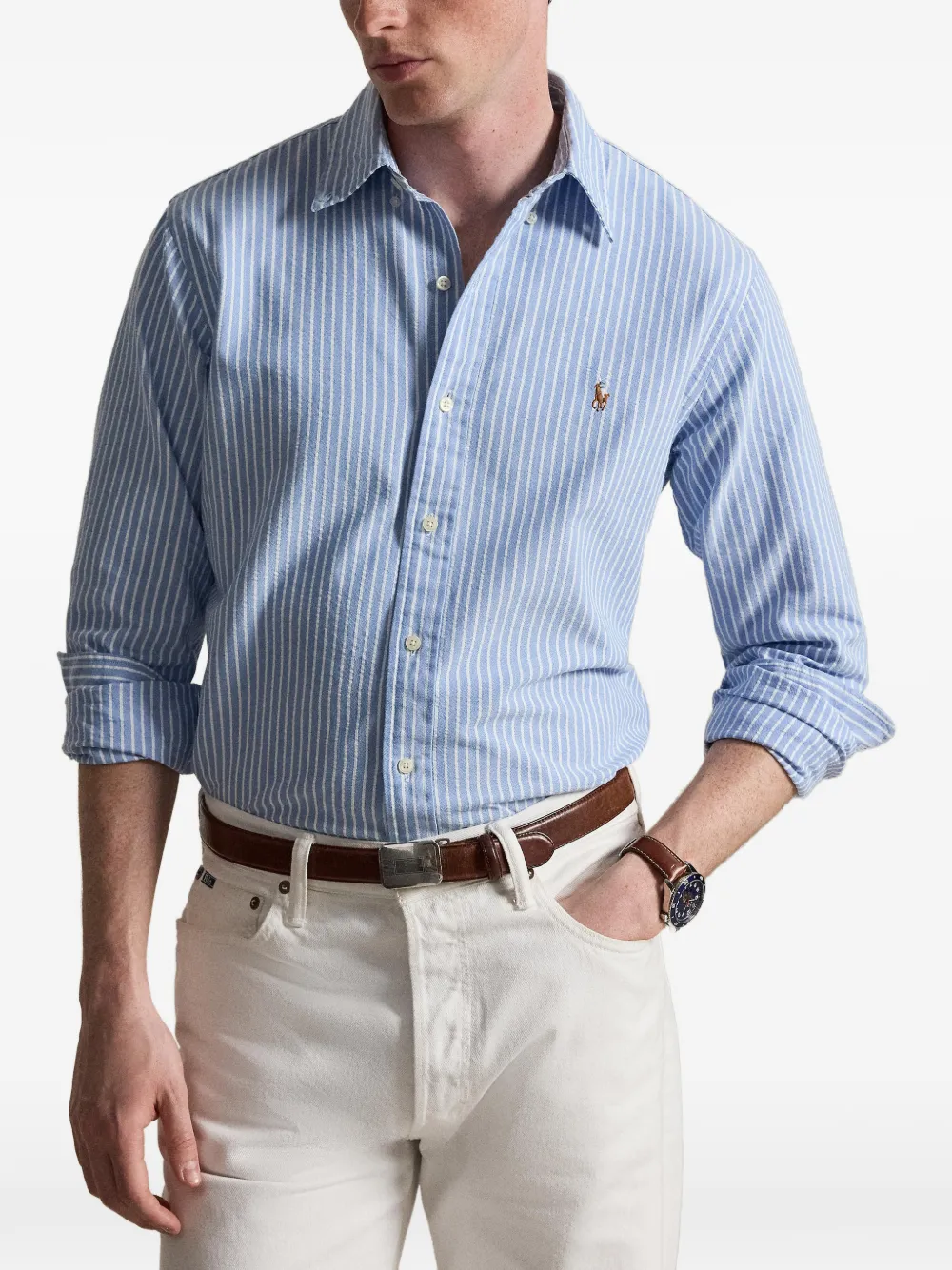 Polo Ralph Lauren Custom Fit gestreept Oxford overhemd Blauw
