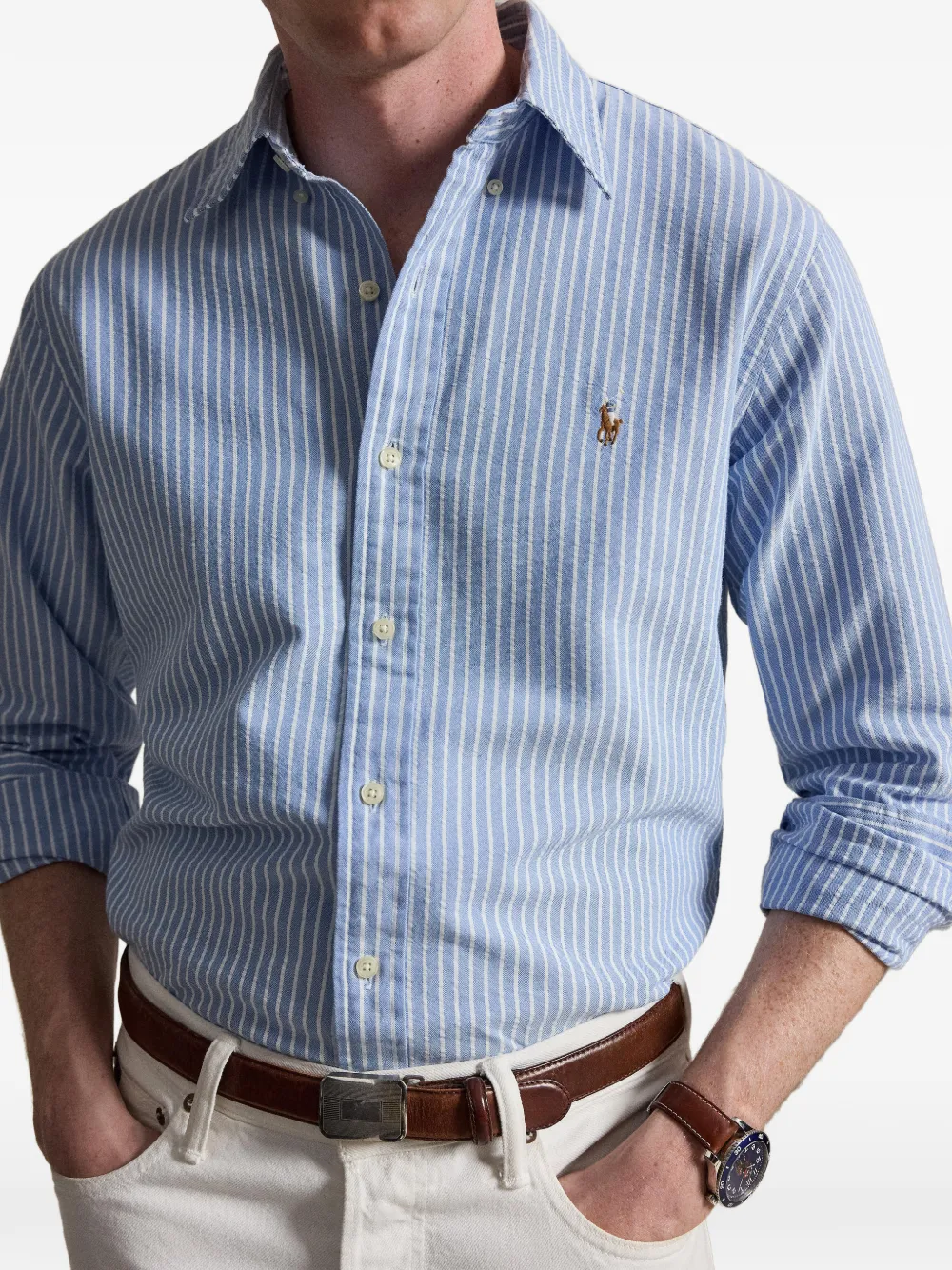 Polo Ralph Lauren Custom Fit gestreept Oxford overhemd Blauw