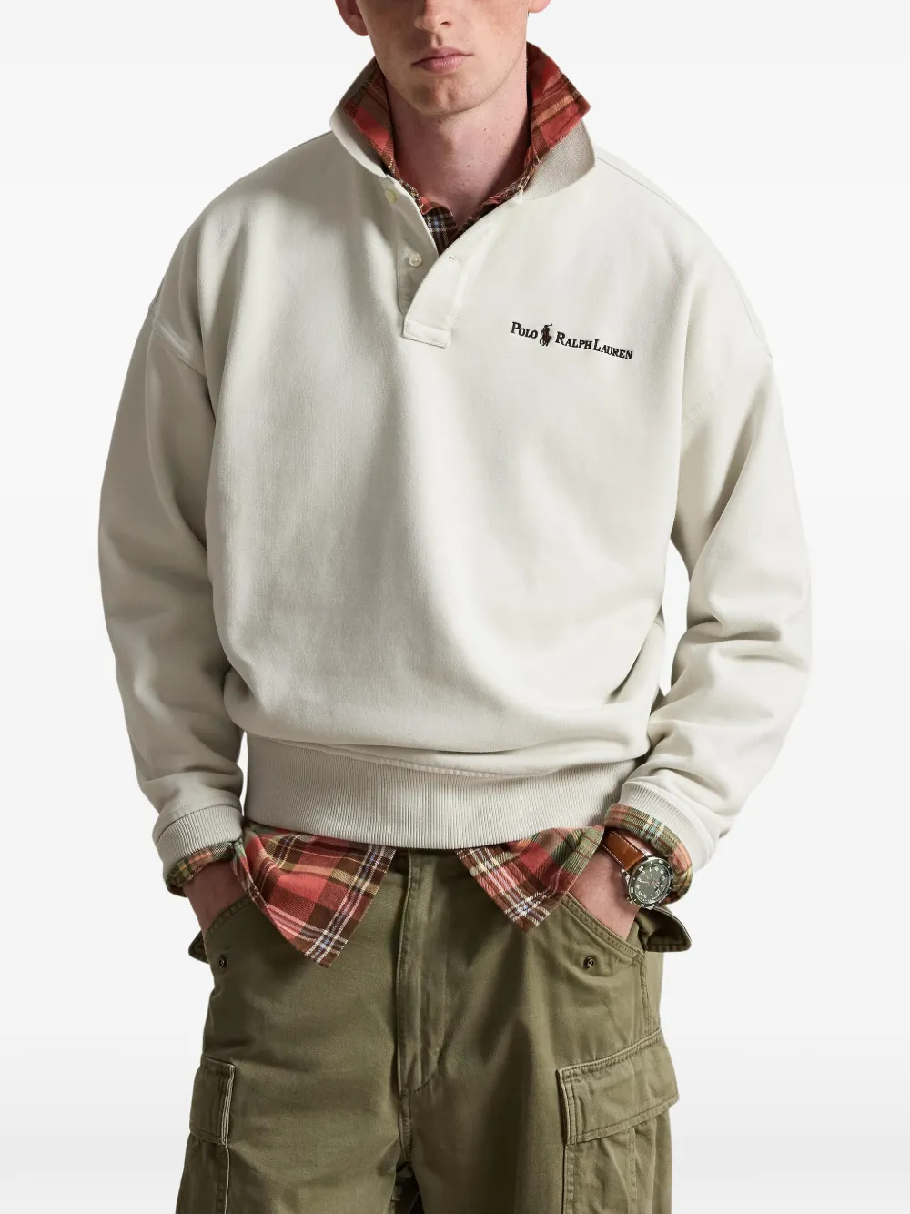 Polo Ralph Lauren Ruimvallende sweater met kraag en logo Beige