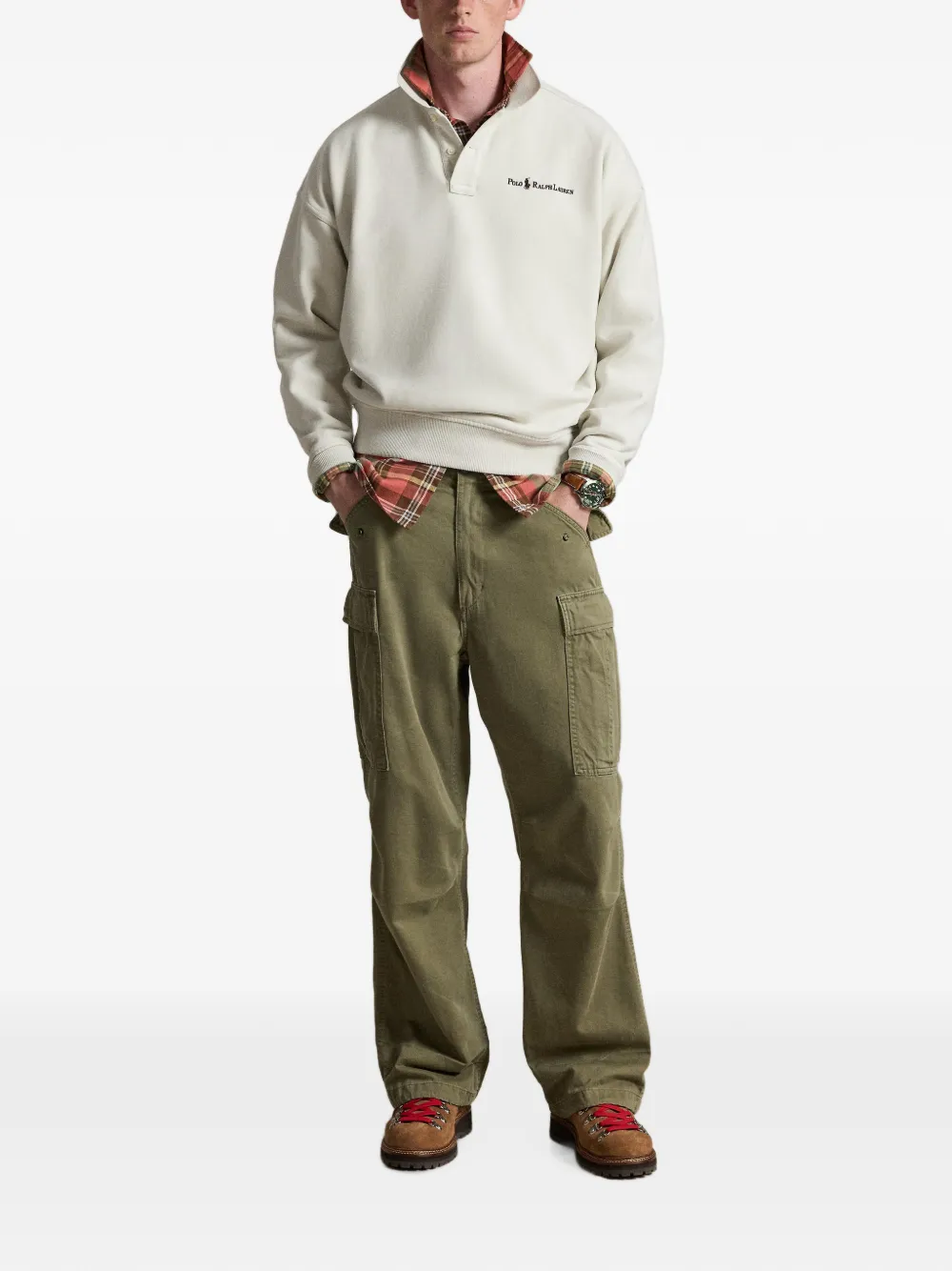 Polo Ralph Lauren Ruimvallende sweater met kraag en logo Beige