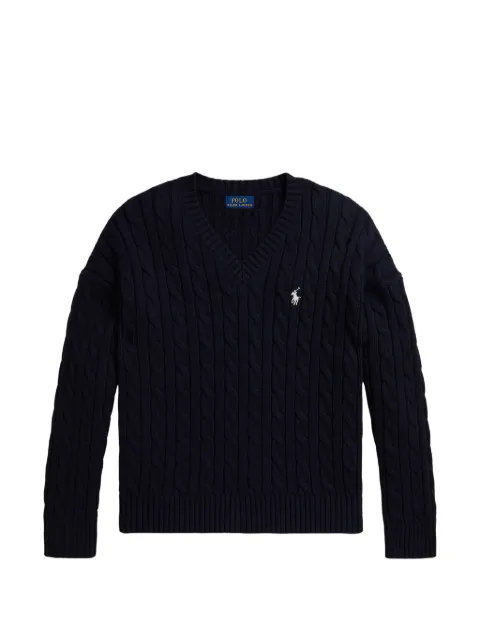 POLO RALPH LAUREN KIDS cable-knit cotton V-neck jumper