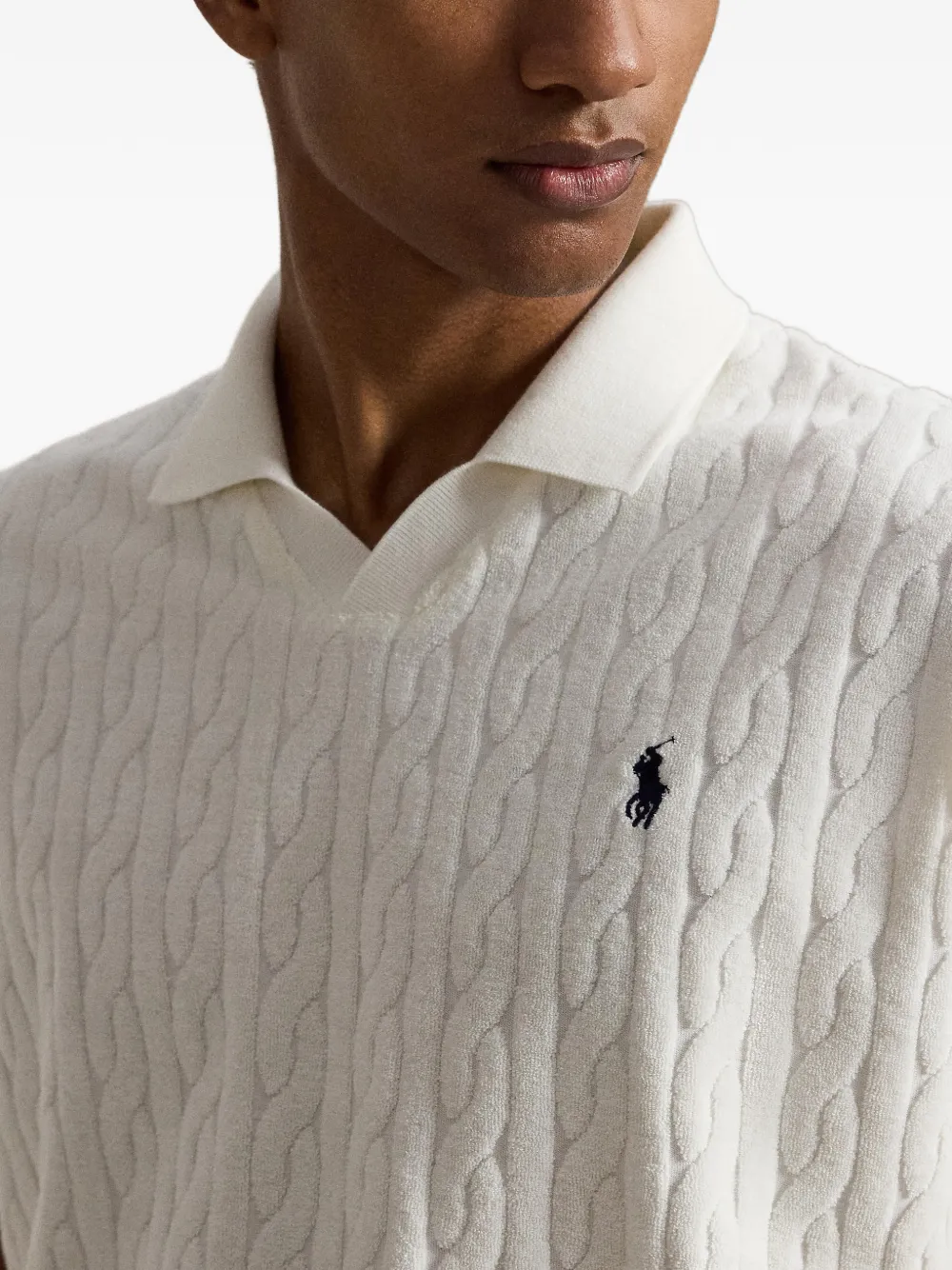 Polo Ralph Lauren Kabelgebreide trui met Johnny kraag Wit