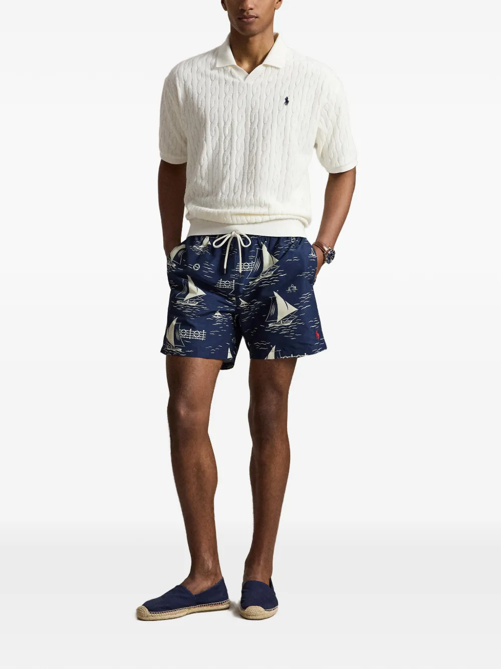 Polo Ralph Lauren Kabelgebreide trui met Johnny kraag Wit