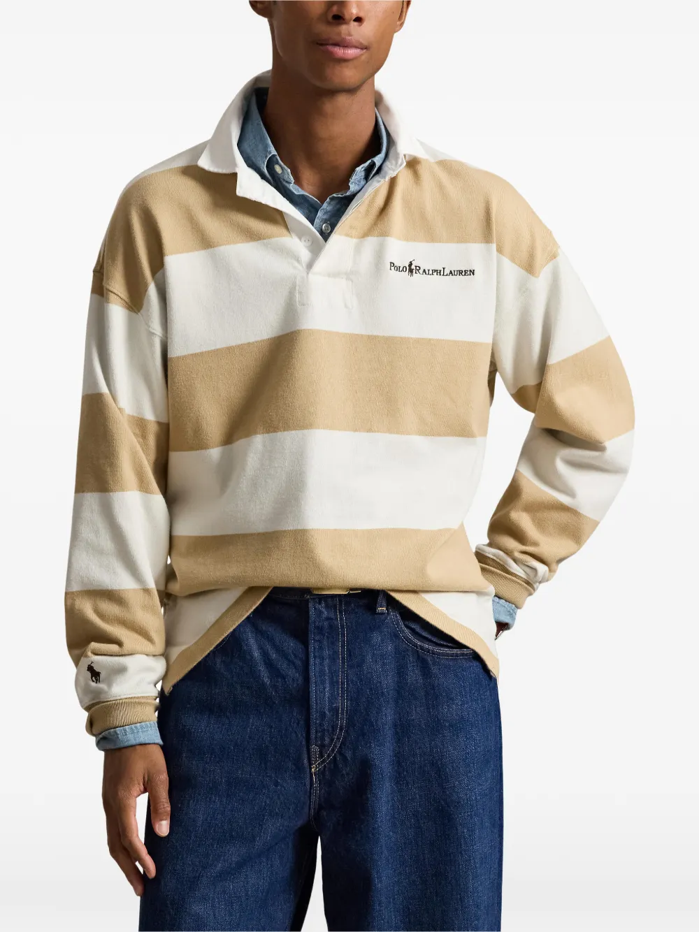 Polo Ralph Lauren Ruimvallend gestreept jersey rugbyshirt Beige