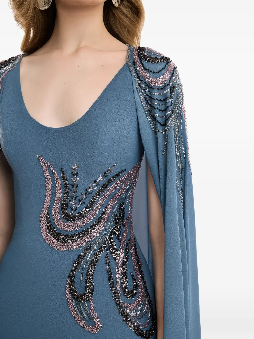 Gemy Maalouf Maxi-jurk met diepe ronde hals en kralen Blauw
