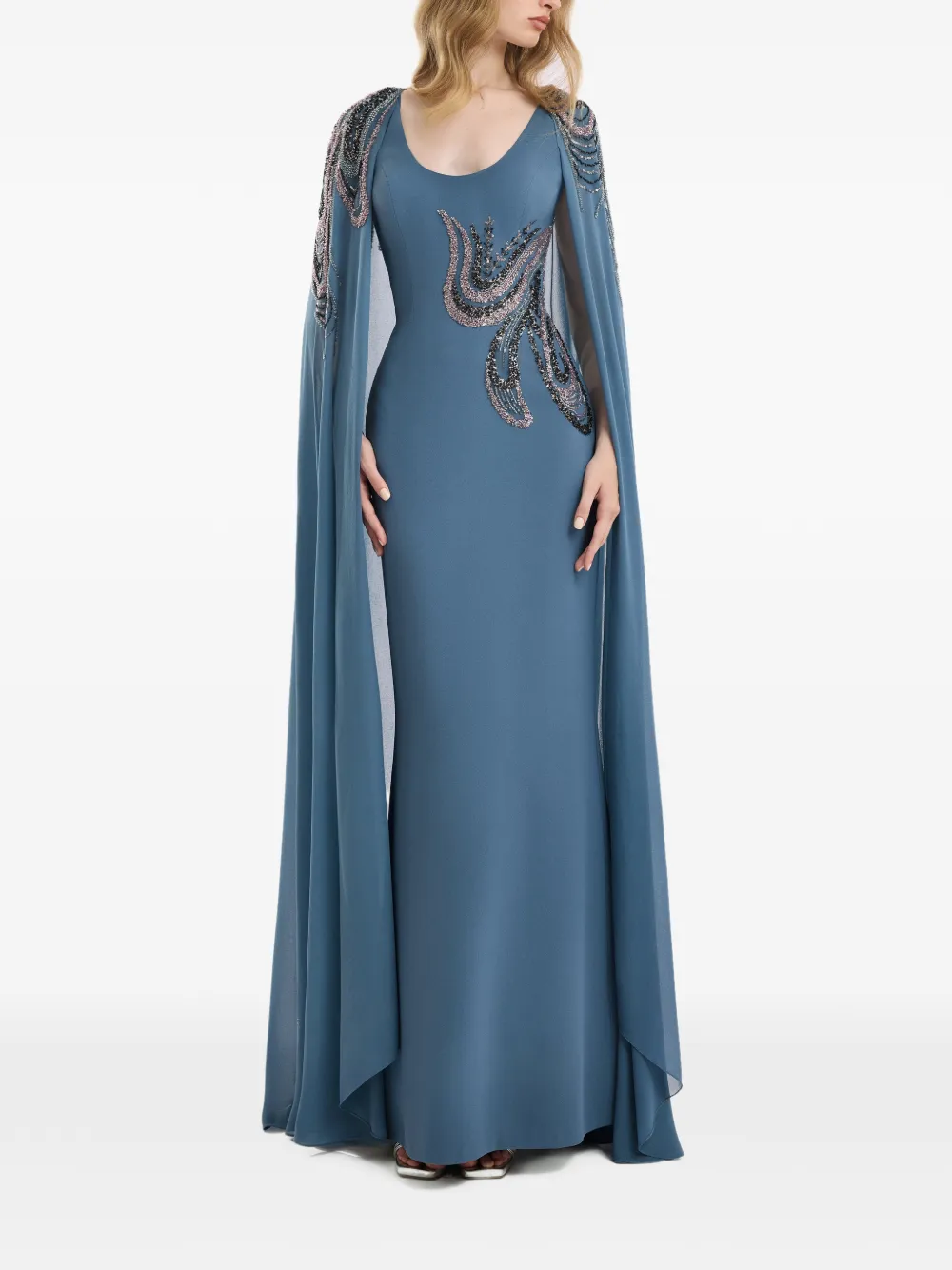 Gemy Maalouf Maxi-jurk met diepe ronde hals en kralen Blauw