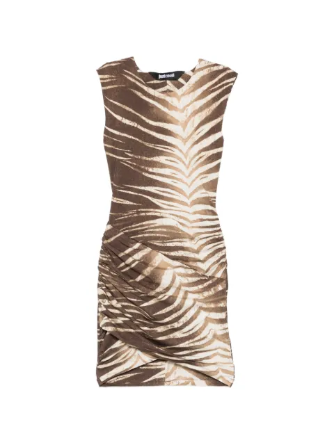 Just Cavalli vestido corto con diseño fruncido y estampado de cebra