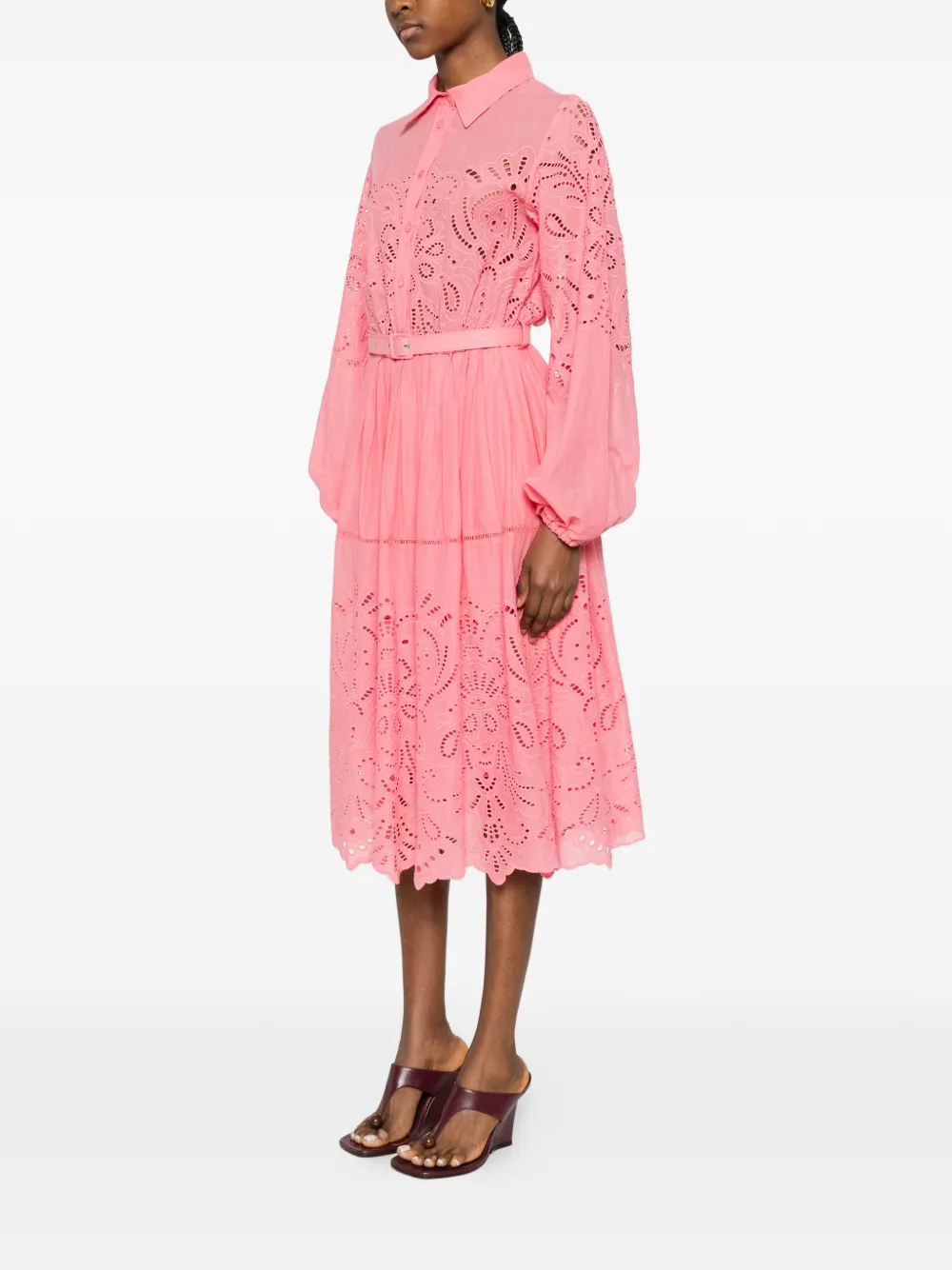 ERMANNO FIRENZE Midi-jurk met ceintuur en ringlets Roze