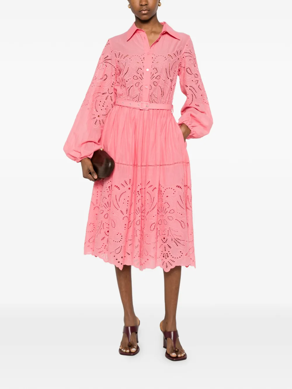 ERMANNO FIRENZE Midi-jurk met ceintuur en ringlets Roze