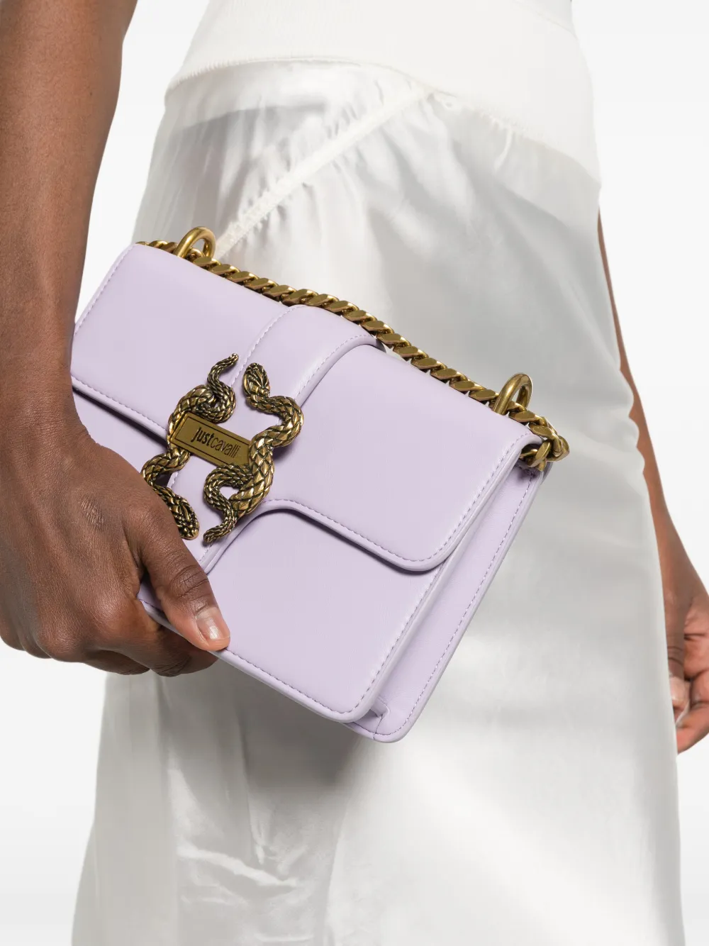Just Cavalli Schoudertas met slangendetail Paars