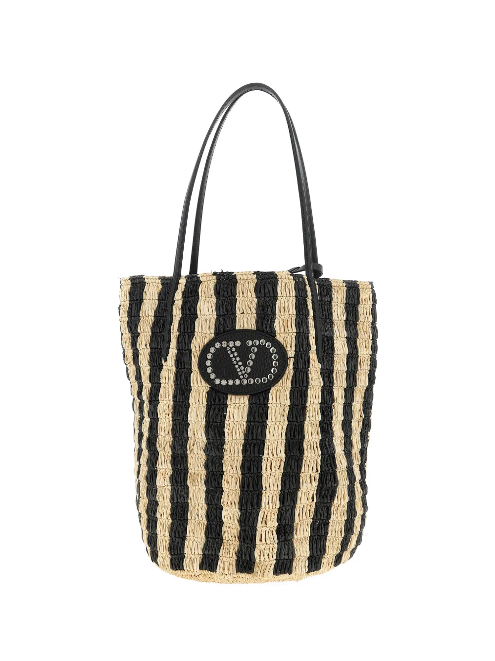 Valentino Garavani striped raffia shopping bag - Nero