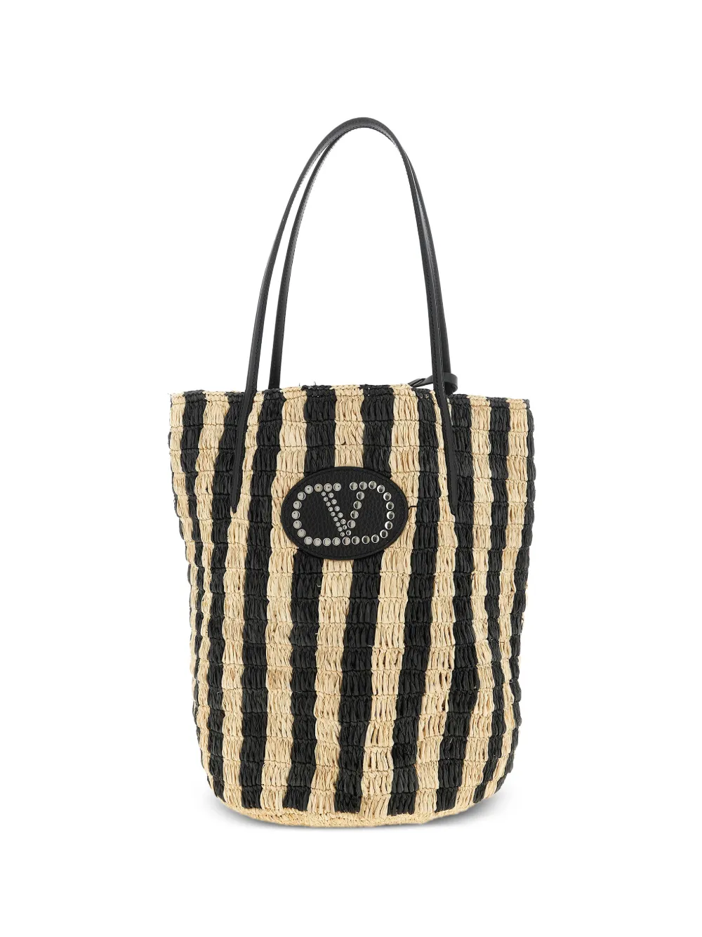 Valentino Garavani striped raffia shopping bag - Nero