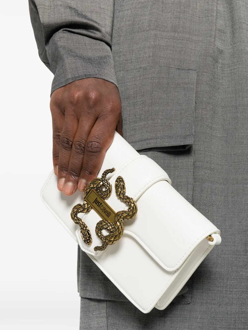  Just Cavalli Snake-detail Clutch Bag - White 