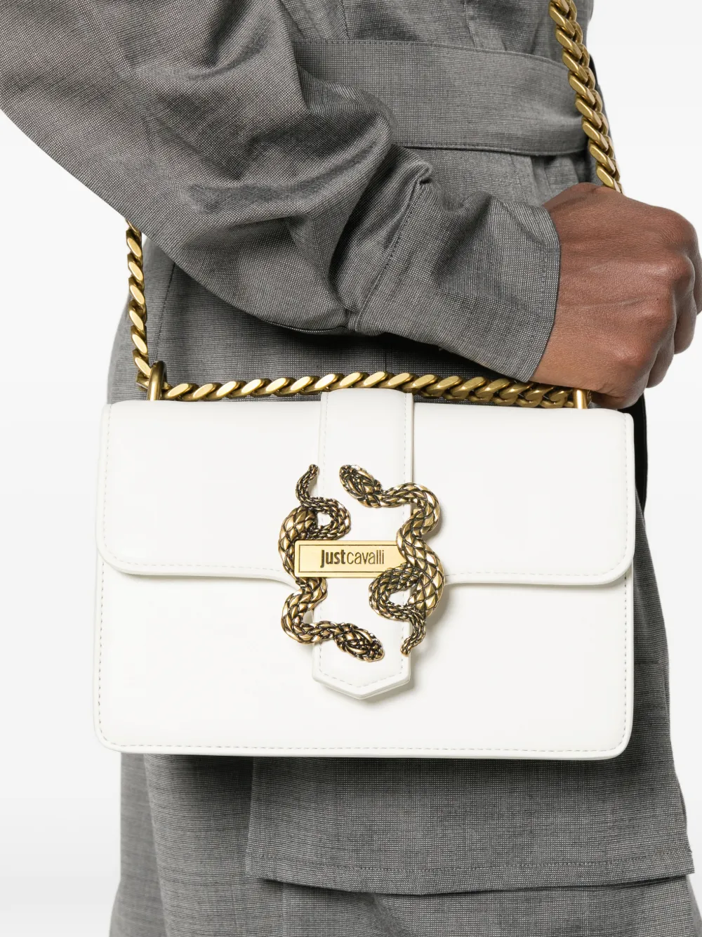  Just Cavalli Snake-detail Shoulder Bag - White 
