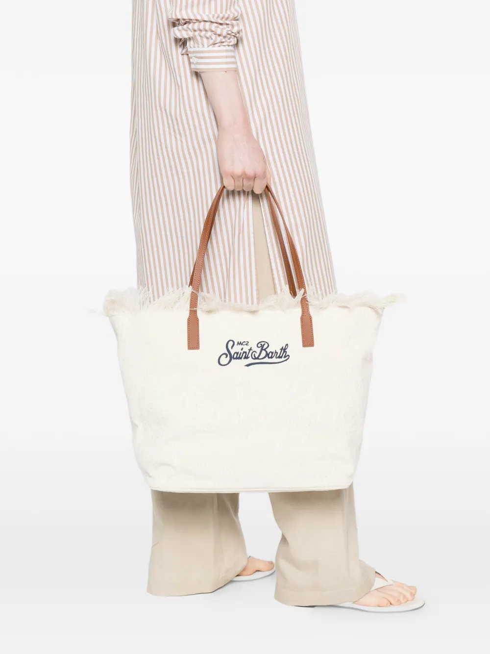  Mc2 Saint Barth Floral-embroidery Fringed-detail Tote Bag - Neutrals 