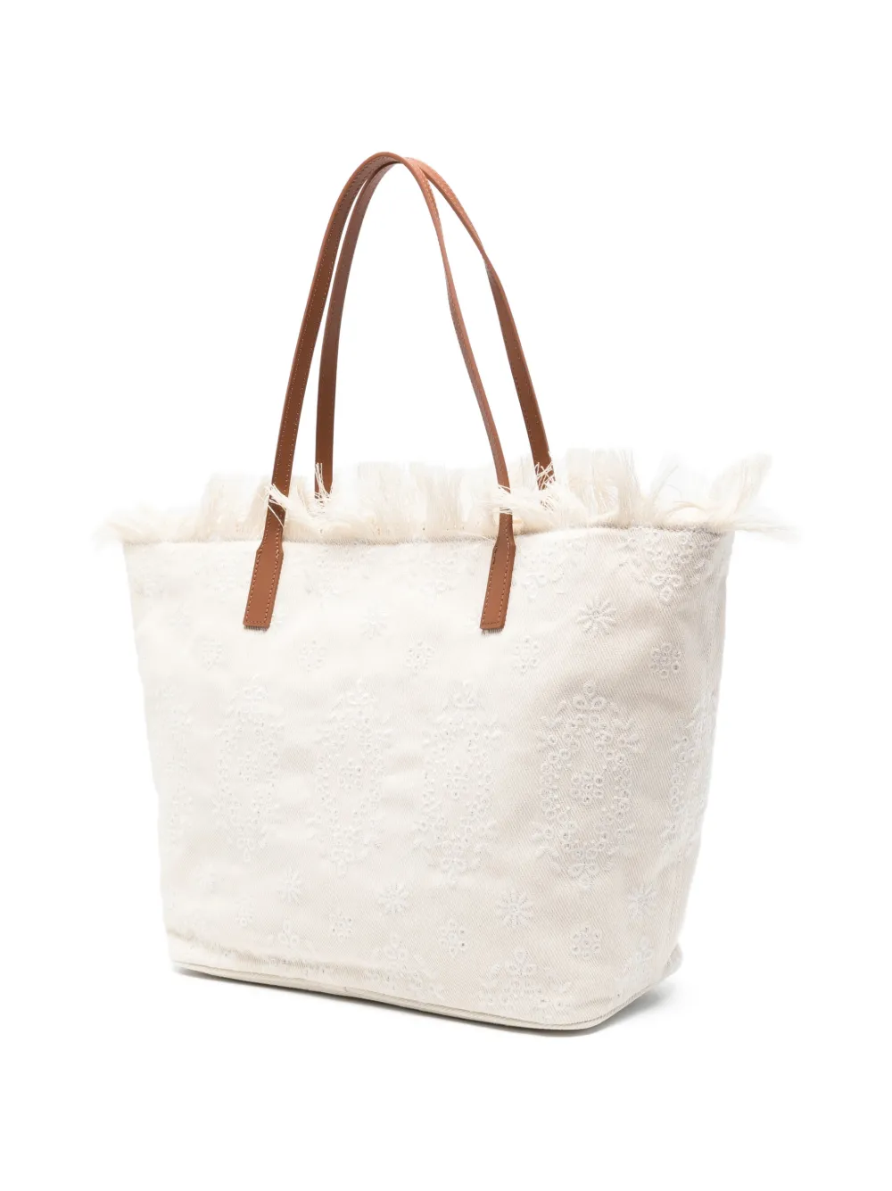  Mc2 Saint Barth Floral-embroidery Fringed-detail Tote Bag - Neutrals 