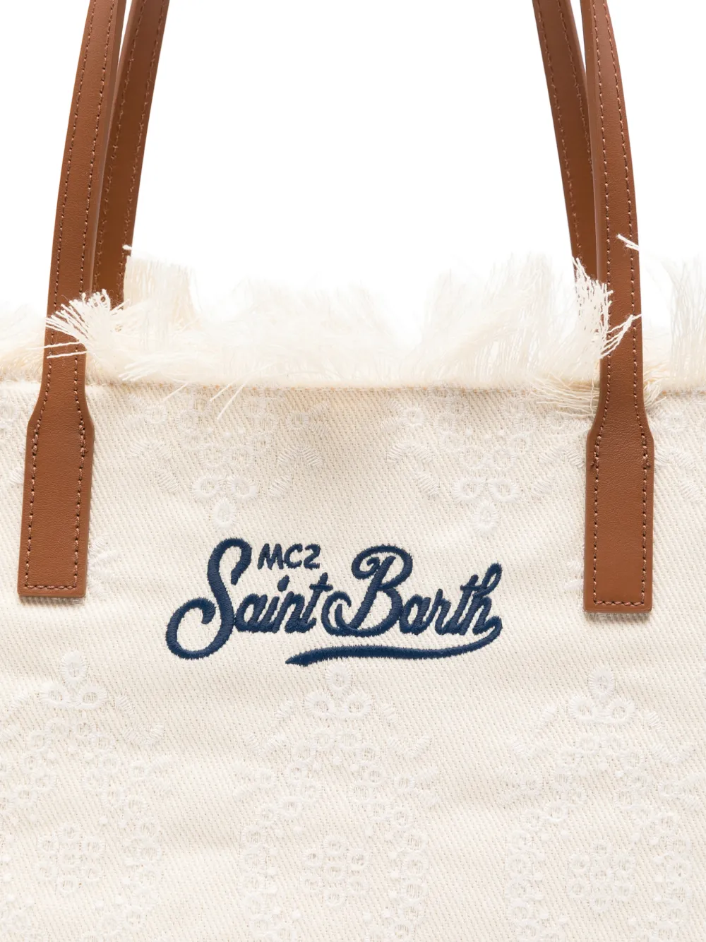 MC2 Saint Barth City midi-schoudertas met franje en bloemen Beige