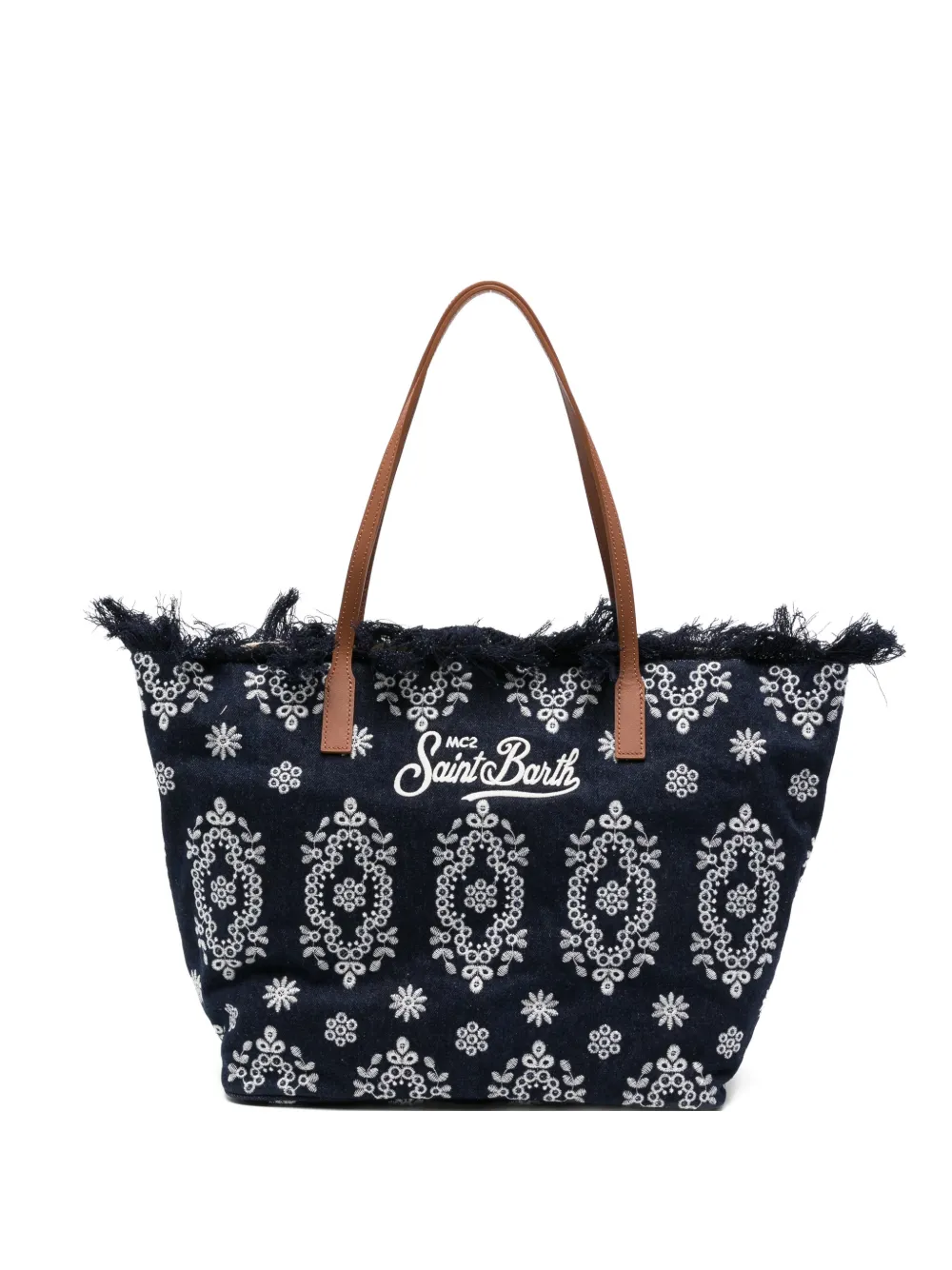 MC2 Saint Barth fringed-detail floral-embroidery tote bag - Blu