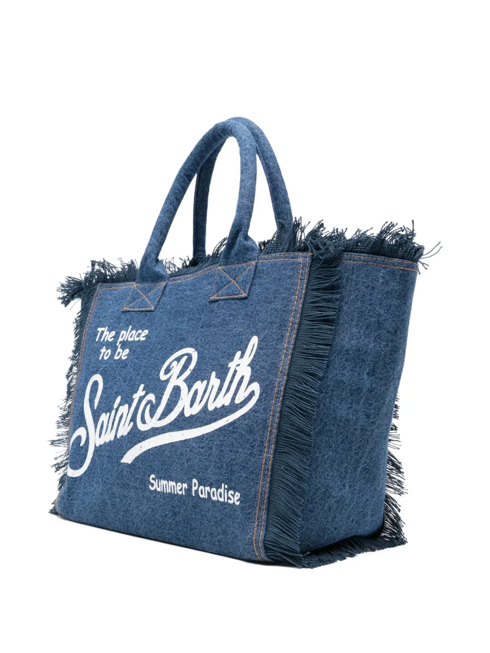  Mc2 Saint Barth Fringed-detail Logo-print Tote Bag - Blue 