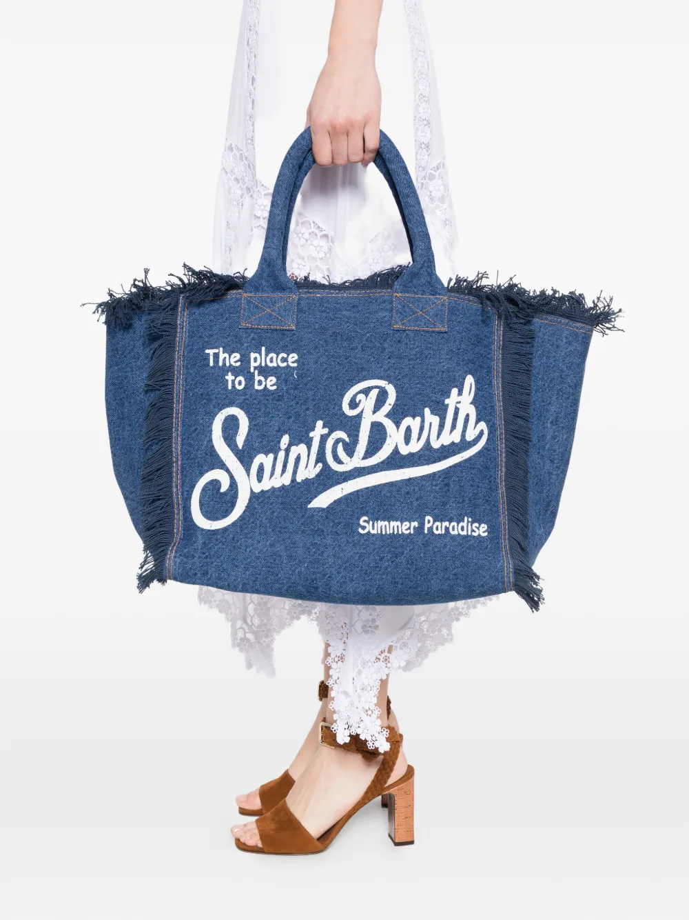  Mc2 Saint Barth Fringed-detail Logo-print Tote Bag - Blue 