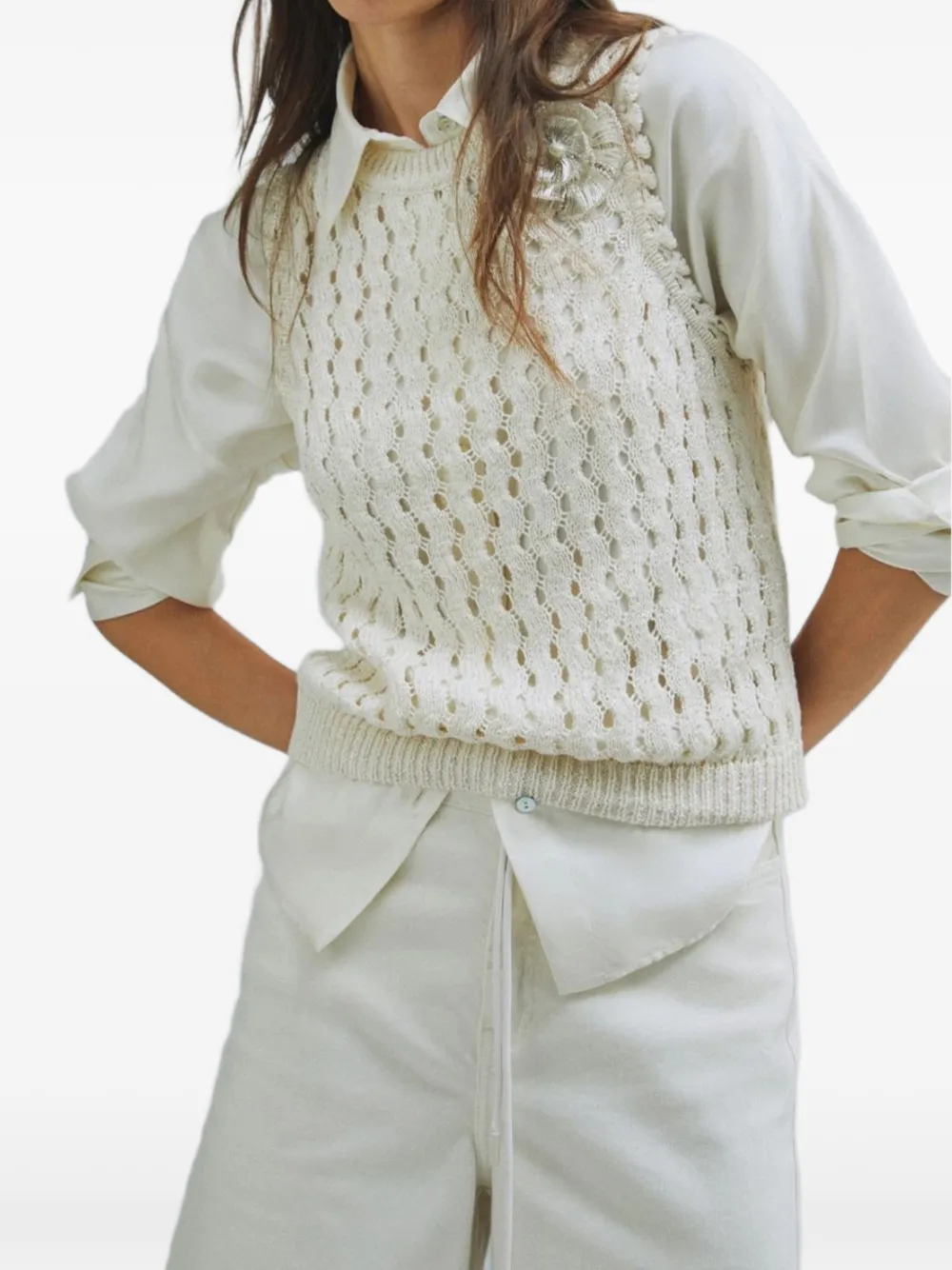  Marella Mouliné Openwork Vest - Neutrals 