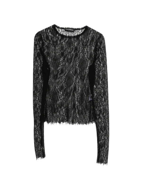 Pauline Dujancourt Lace Long-sleeve Top in Black