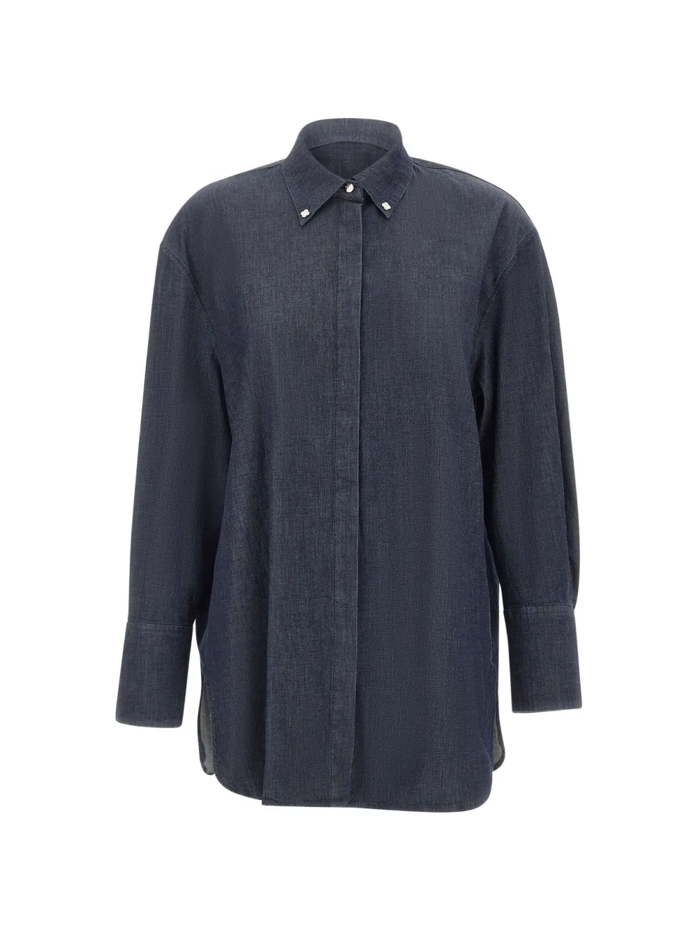 Elena Miro' Pointed-collar Cotton Shirt In Blue