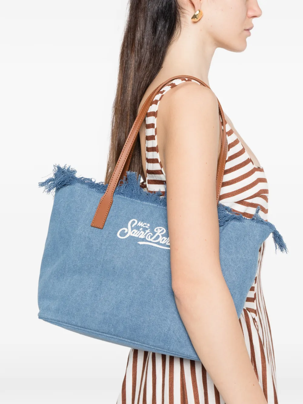 MC2 Saint Barth City medium denim shopper met franje Blauw