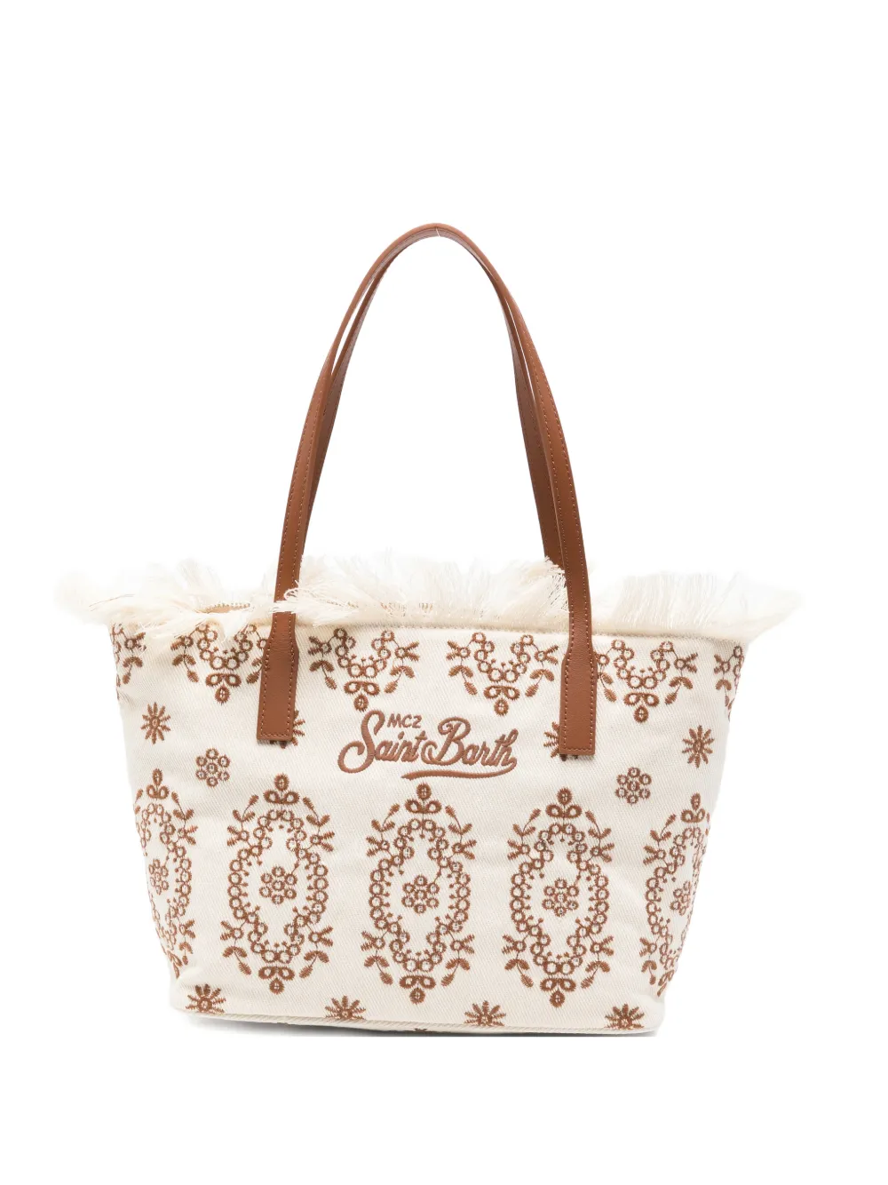 MC2 Saint Barth floral-embroidered fringed-detail tote bag - Toni neutri