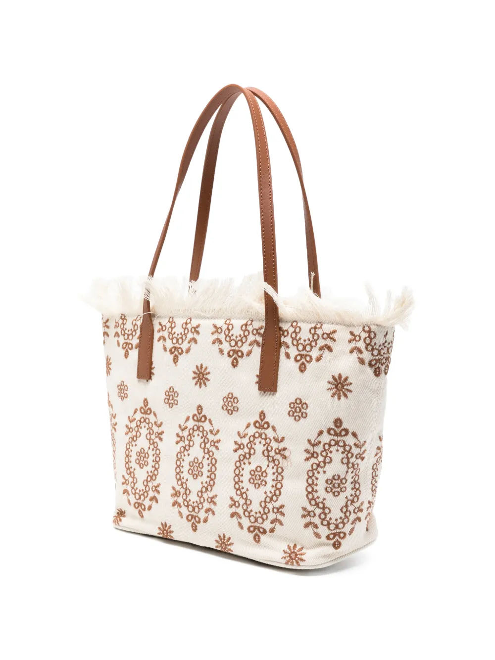  Mc2 Saint Barth Floral-embroidered Fringed-detail Tote Bag - Neutrals 