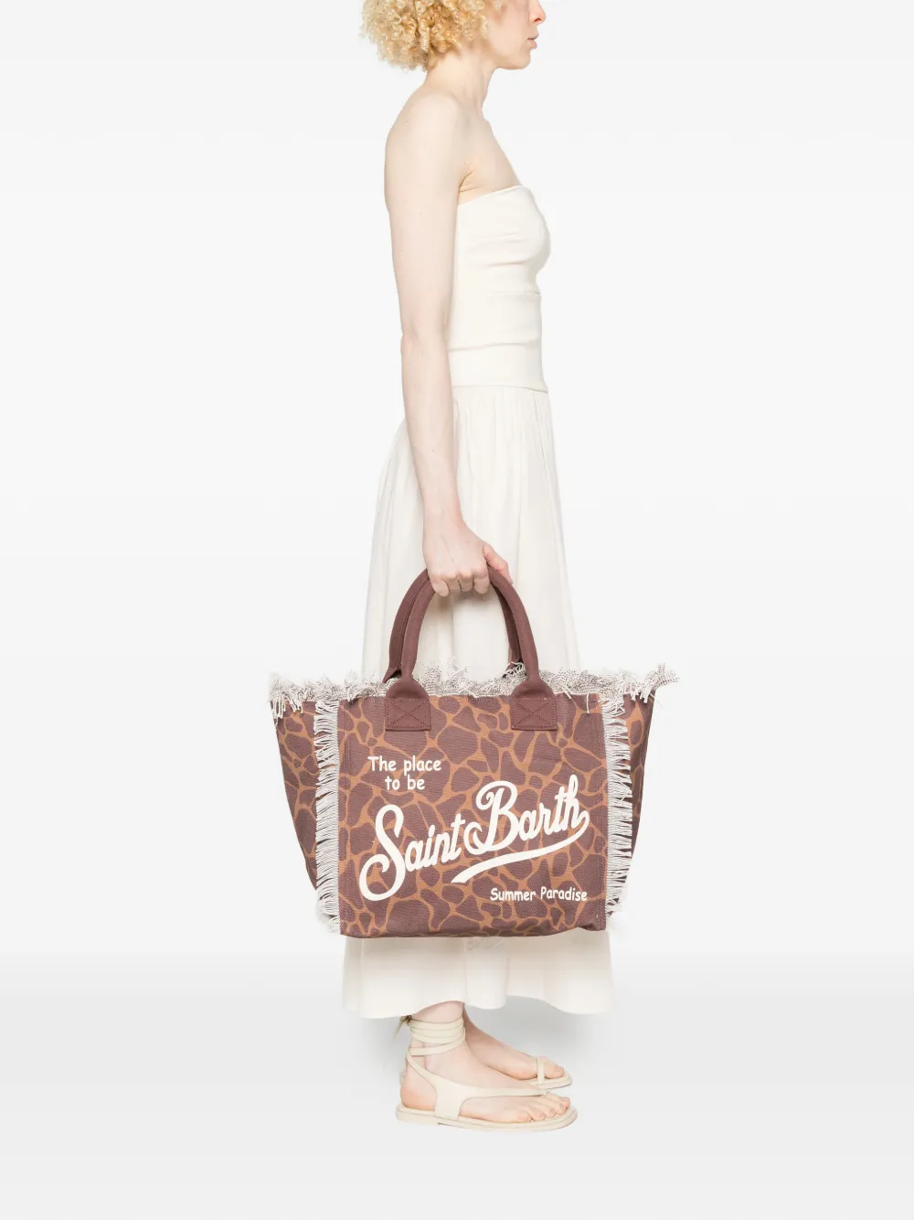  Mc2 Saint Barth Giraffe-print Fringed Tote Bag - Brown 