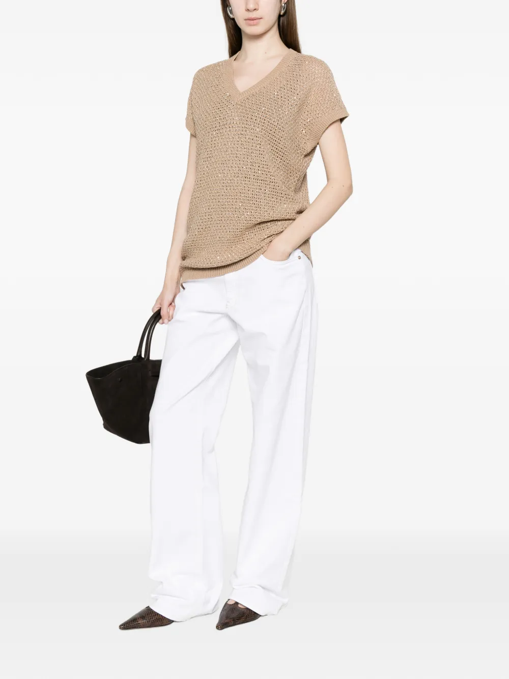 Fabiana Filippi Spencer met pailletten Beige