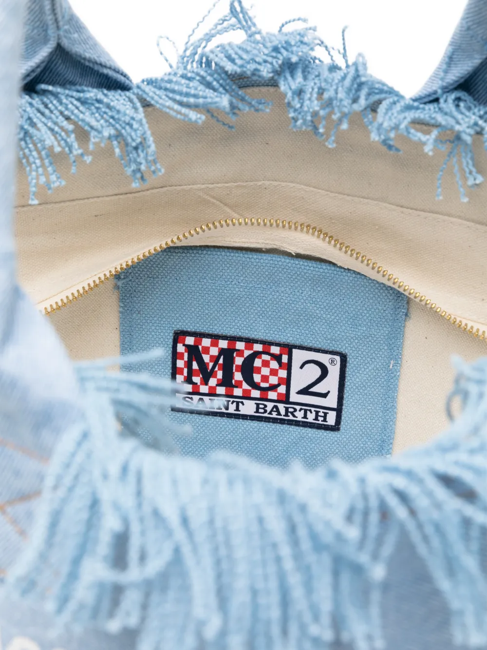 MC2 Saint Barth Shopper met logo-print en franje Blauw