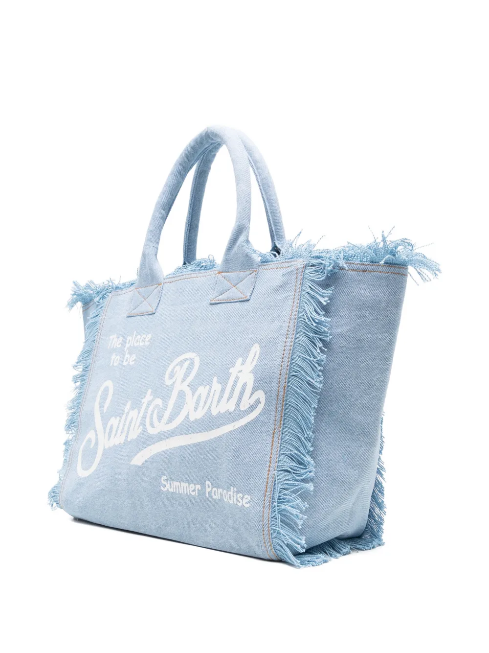 MC2 Saint Barth Shopper met logo-print en franje Blauw
