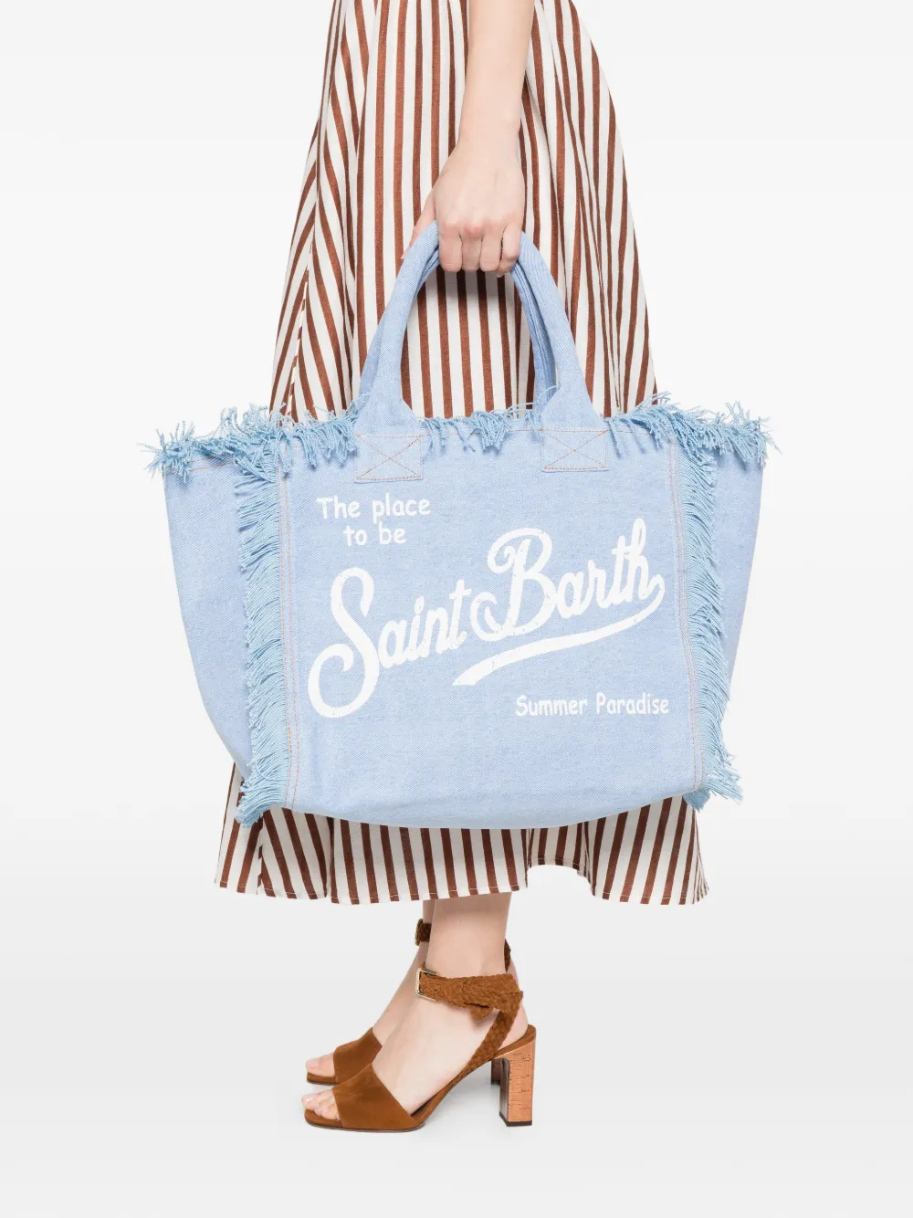 MC2 Saint Barth Shopper met logo-print en franje Blauw